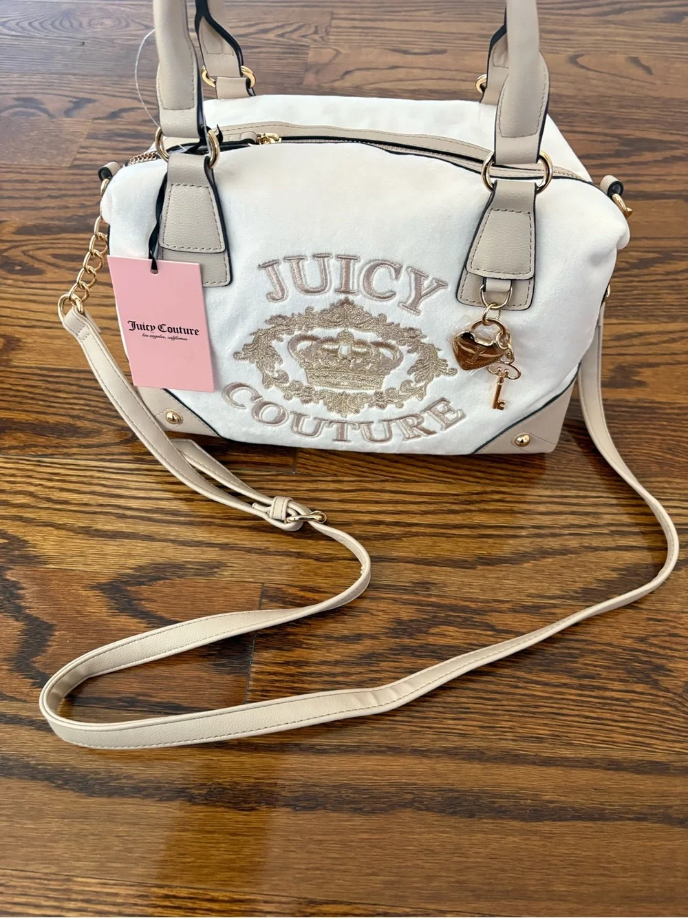 Juicy Couture Cream and Gold Embroidered Satchel